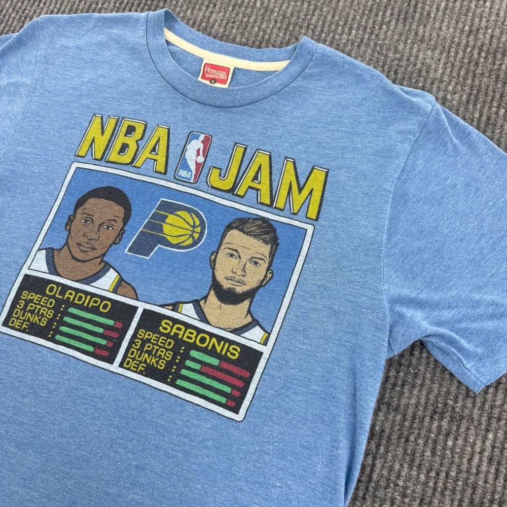Homage NBA Jam Pacers Oladipo Sabonis Mens Small Blue T Shirt USA Made